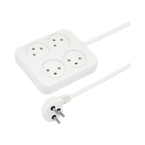 רב שקע מרובע לבן עם כבל